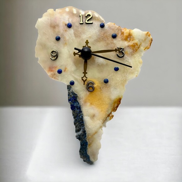 Wall Clock Analog South America Jade and Lapis Lazuli AA Battery-VTG - Picture 1 of 4